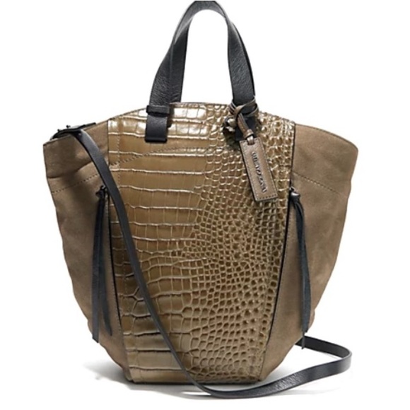 Vince Camuto Handbags - ♦️SOLD♦️ Vince Camuto Croc Embossed Suede Mavis Tote Olive Green Crossbody Bag